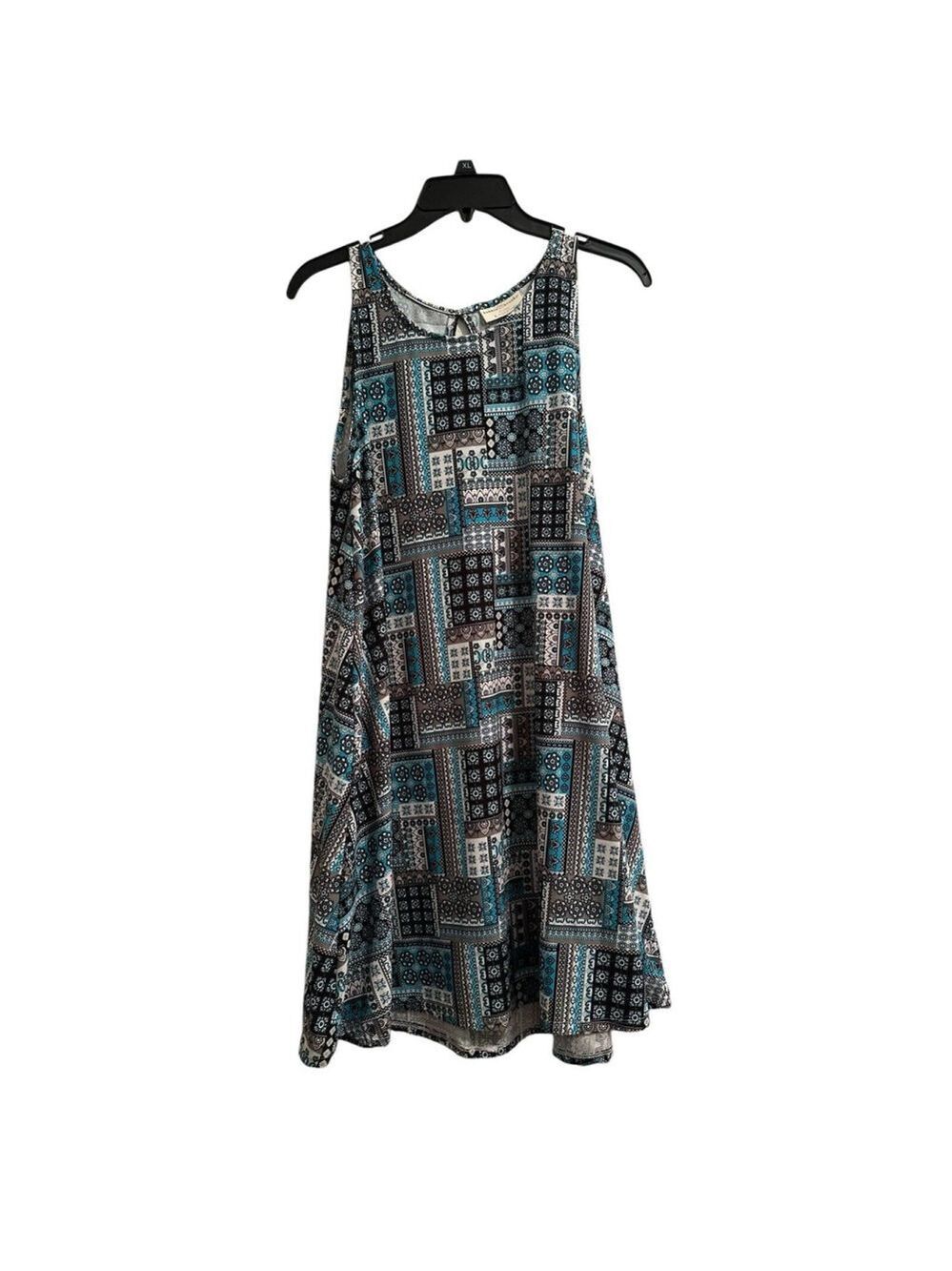 Bobbie Brooks Soft Shift Dress Womens L Bohemian Summer Sleeveless Geometric